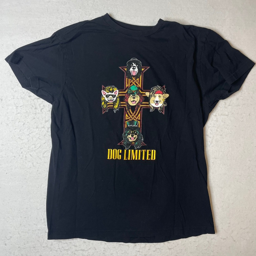 Dog Limited T-Shirt Black Large Graphic Print Crew‎ Neck Short Sleeve Cotton USA